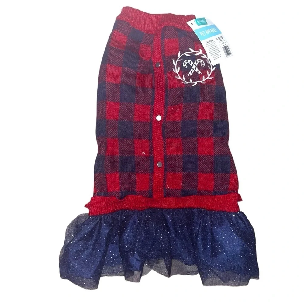 Frisco Candy Cane Plaid Dog & Cat Sweater Dress